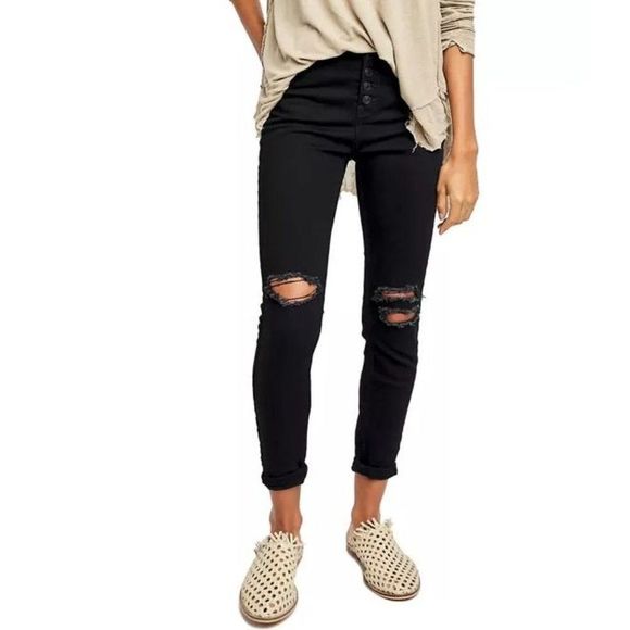 Free People Size 24 Sabrina Super Skinny Jeans Black - Picture 1 of 6
